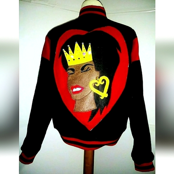 NEW Queens Rule Bomber Letterman Jacket Coat! Quilted. Adinkra, Ankh. Women, S. - Picture 2 of 11